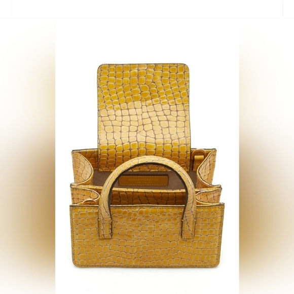 Marge Sherwood Patent Leather Satchel Yellow Bag Purse - Picture 11 of 12